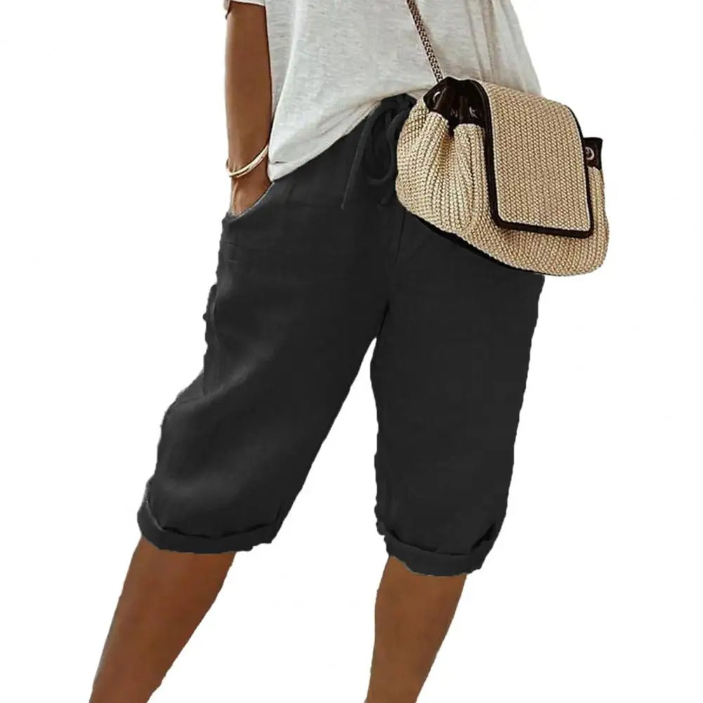 Emeja | Dames Linnenmix Cropped Broek met Zakken