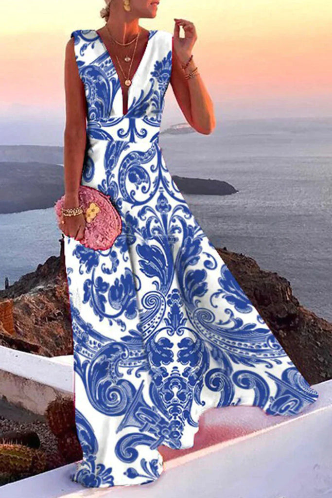 Emeja | Dames Maxi Jurk met Geometrische Print