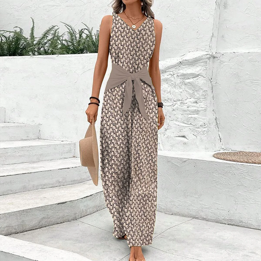 Emeja | Dames Mouwloze Jumpsuit met V-hals en Geometrische Print