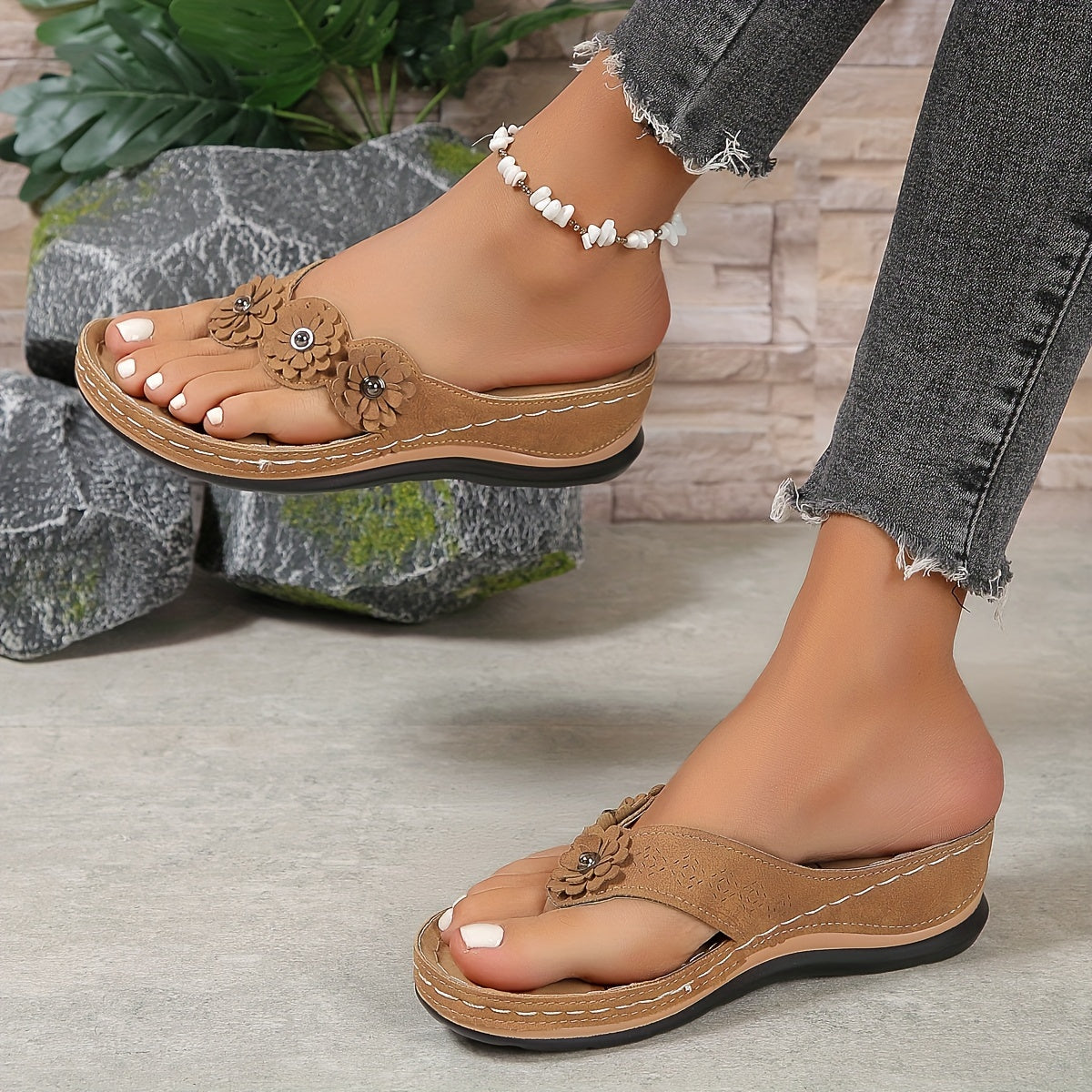 Emeja | Dames Orthopedische Flip-Flop Sandalen met Bloemdecoratie