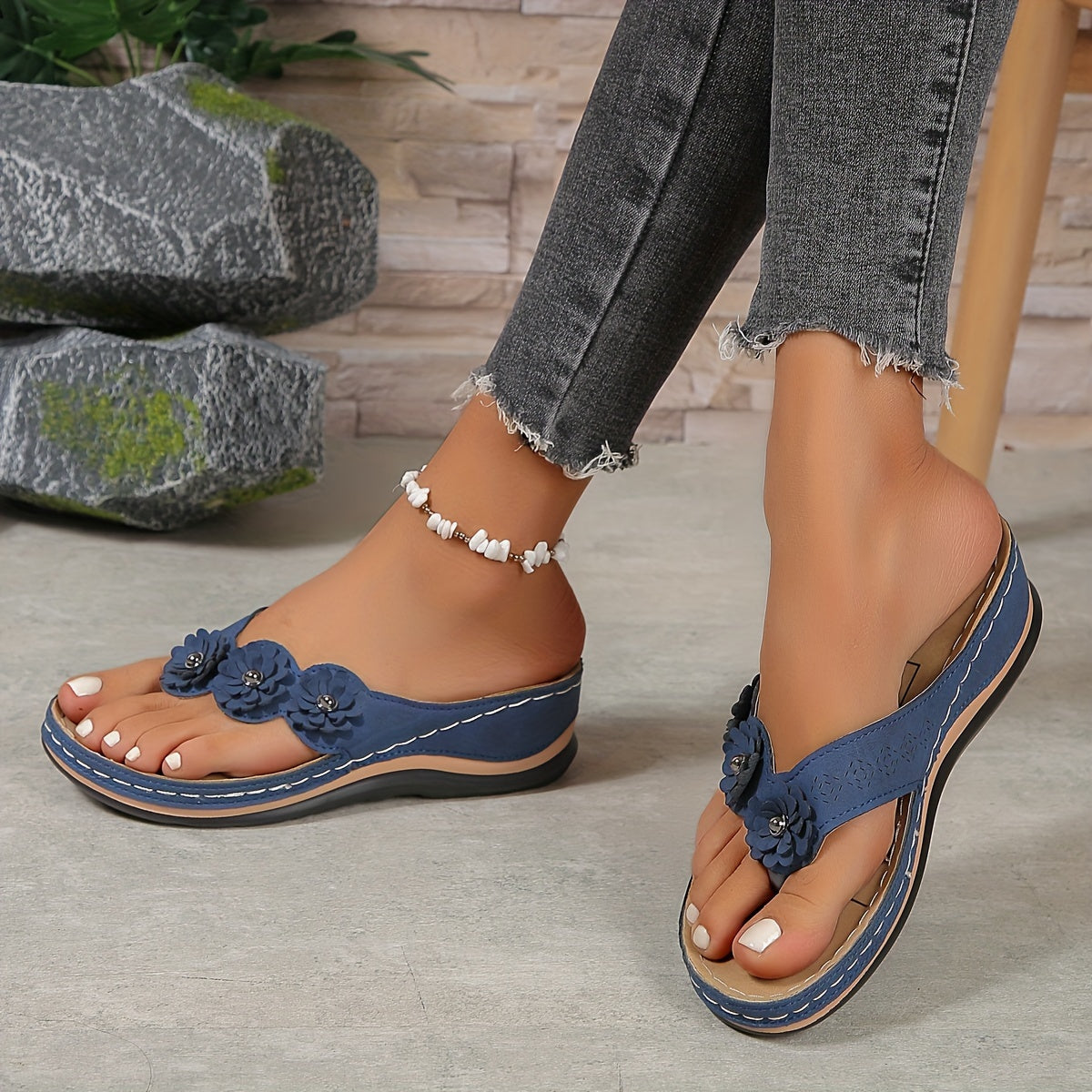 Emeja | Dames Orthopedische Flip-Flop Sandalen met Bloemdecoratie