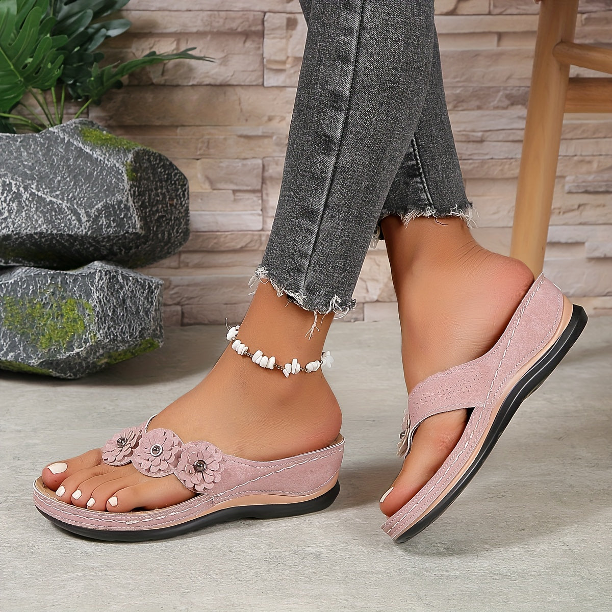 Emeja | Dames Orthopedische Flip-Flop Sandalen met Bloemdecoratie