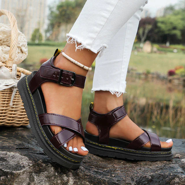 Emeja | Dames Orthopedische Platform Sandalen - Kruisband