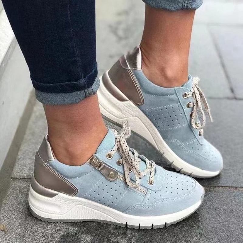Emeja | Dames Orthopedische Sneakers - Vetersluiting Geperforeerd