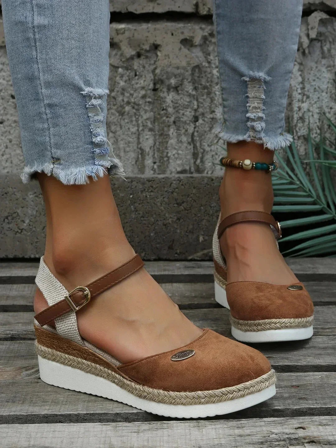 Emeja | Dames Platform Espadrille Sandalen met Enkelbandje