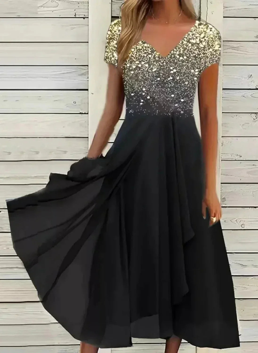 Emeja | Dames Sparkle Bodice Maxi Jurk