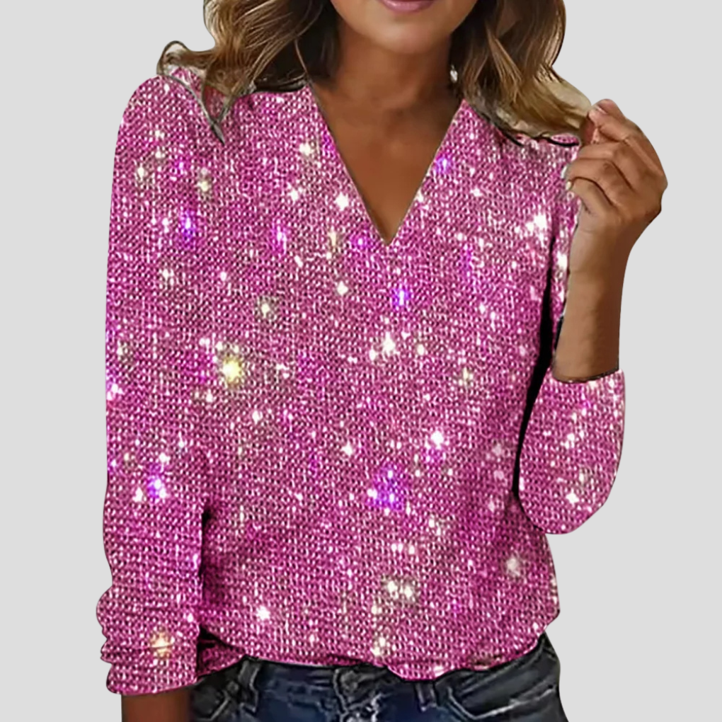 Emeja | Dames Sparkle V-Hals Lange Mouwen Blouse