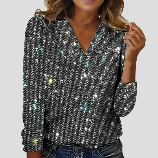 Emeja | Dames Sparkle V-Hals Lange Mouwen Blouse