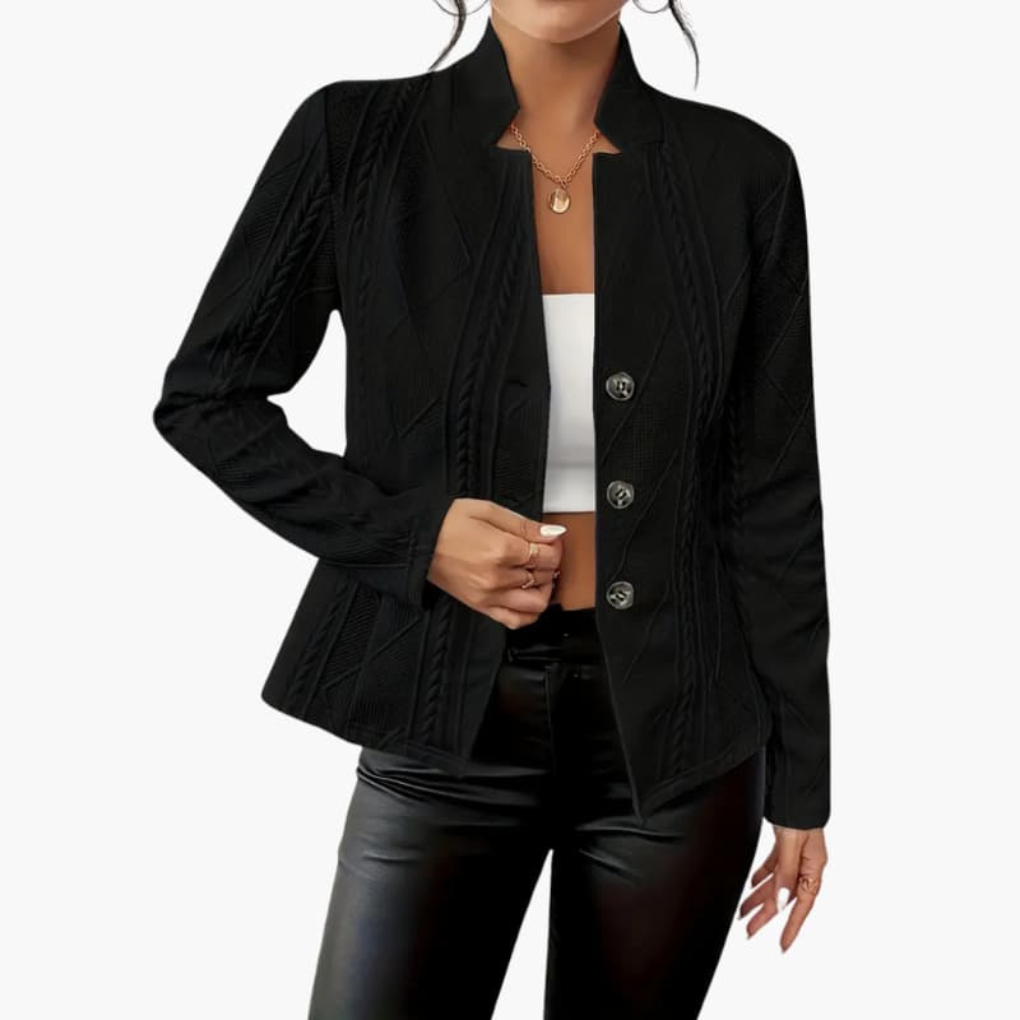 Emeja | Dames Textured Blazer met Knopdetail