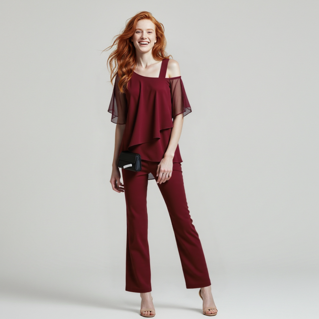 Emeja Dames Twee-Delige Set | Elegante Jumpsuit met Koude Schouder Blouse