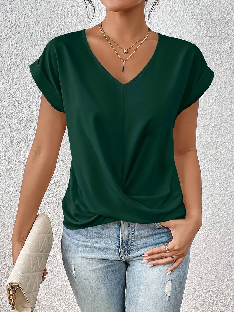 Emeja | Dames V-Hals Gedraaide Hem T-Shirt