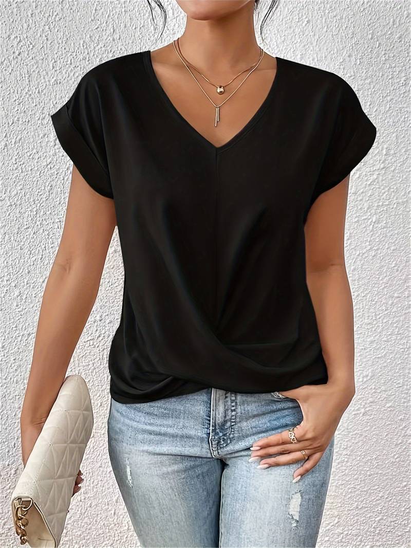 Emeja | Dames V-Hals Gedraaide Hem T-Shirt