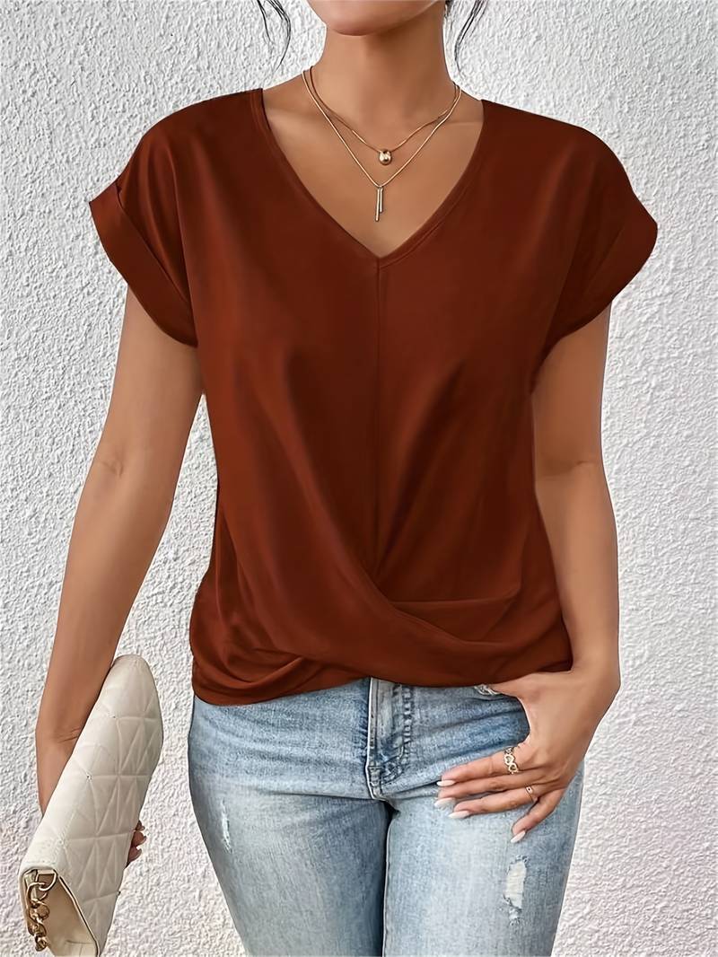 Emeja | Dames V-Hals Gedraaide Hem T-Shirt