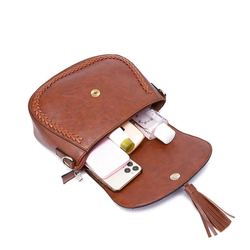 Emeja | Dames Zadel Crossbody Tas met Kwastje Detail