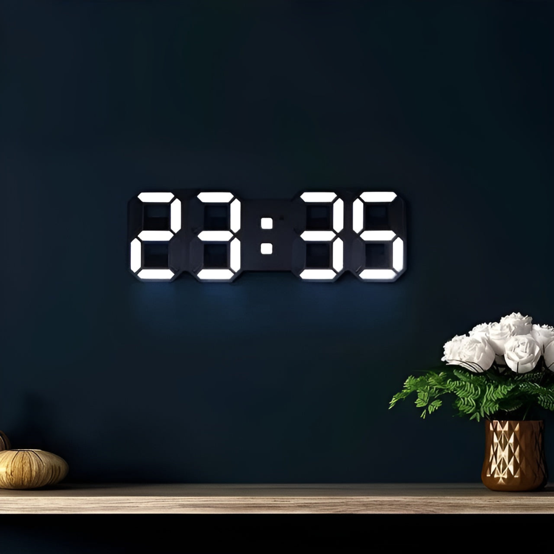 Emeja | Designer LED 3D Wandklok met Digitale Weergave en Intuïtieve Bediening