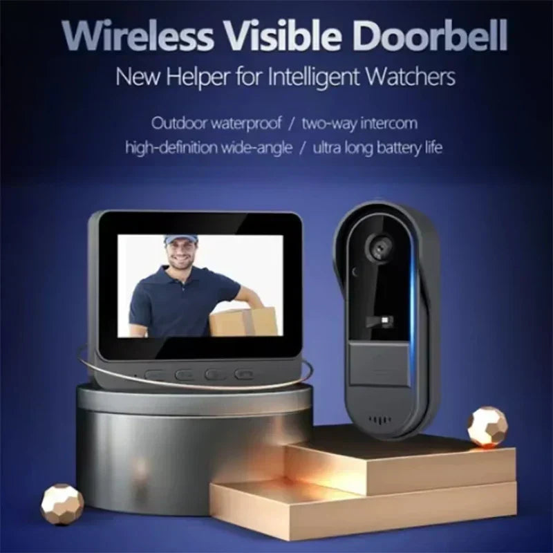 Emeja | Draadloze Videodeurbel met Intercom en HD Nachtzicht – 4.3” IPS Scherm, Waterdicht