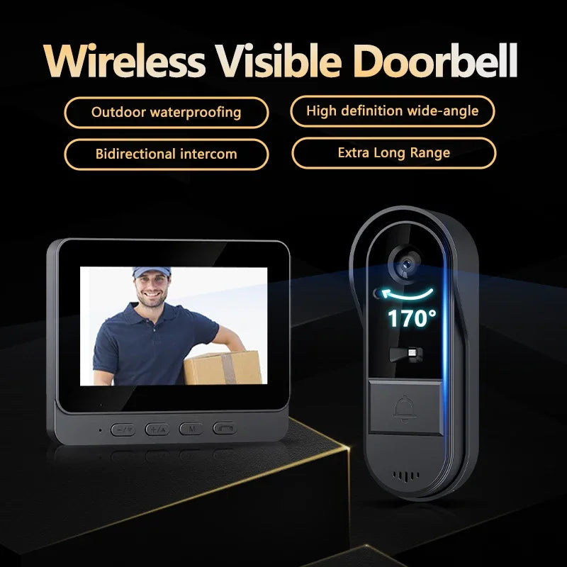 Emeja | Draadloze Videodeurbel met Intercom en HD Nachtzicht – 4.3” IPS Scherm, Waterdicht