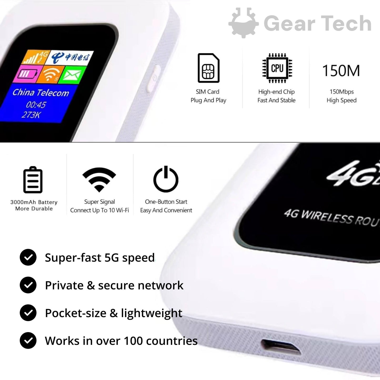 Emeja | Draagbare 5G Wi-Fi Router | Veilige, Hoge Snelheid Verbinding voor Reizen en Thuisgebruik