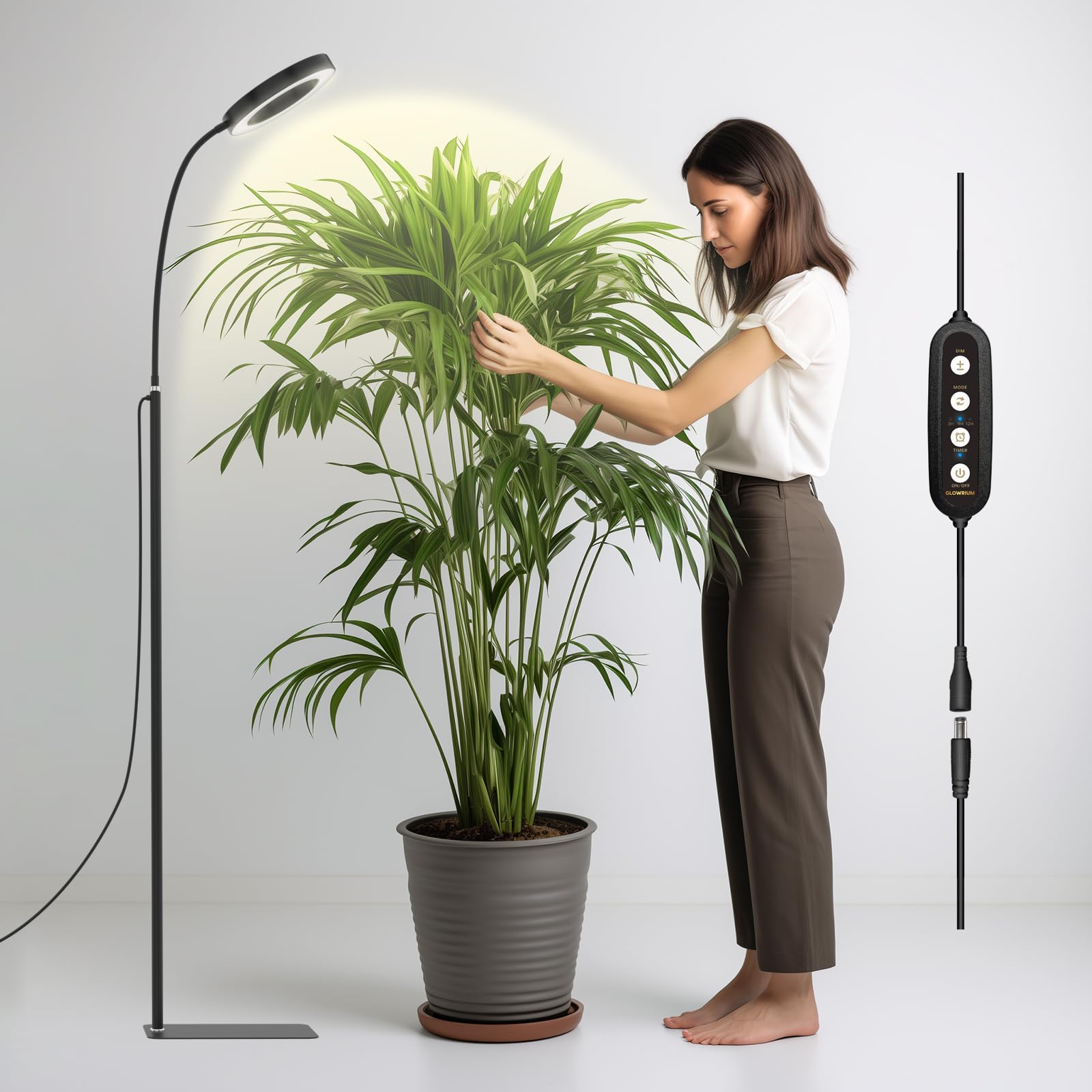 Emeja | Glowrium Groei Licht Voor Binnenplanten, 20W LED Planten Groei Licht Met Automatische Timer, Volledig Spectrum Verstelbare Hoogte Staande Planten Groei Licht, 3 Lichtmodi, 6-Niveaus Dimbaar (Zwart)
