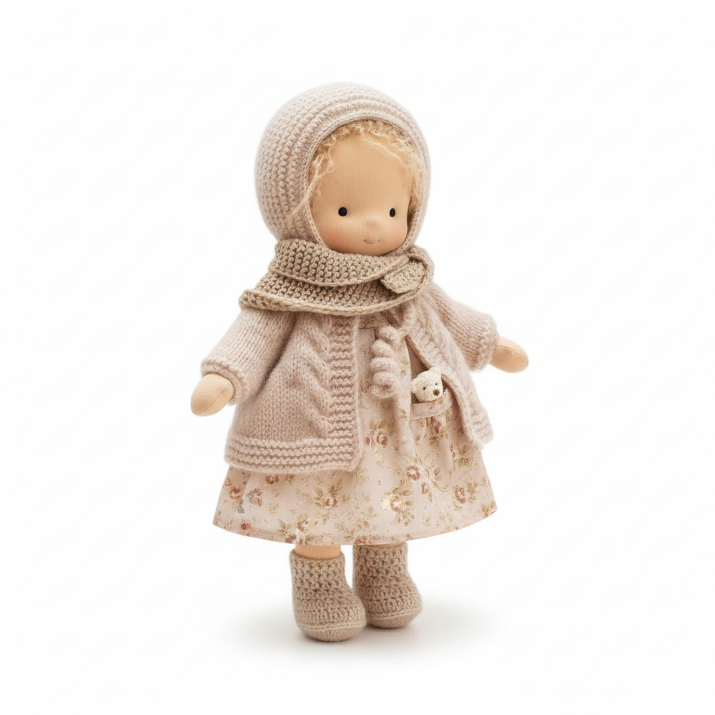 Emeja | Handgemaakte Waldorf Pop "Poppi" | 35cm | Biokatoen & Hypoallergene Textielen | Educatief Speelgoed | Zintuiglijke Stimulatie