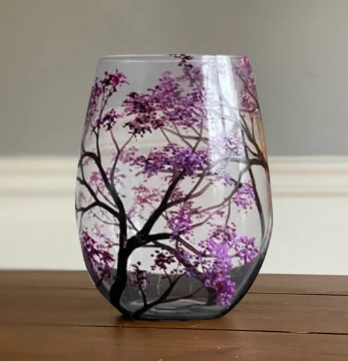 Emeja | Handgeschilderde Wijn Glazen met Vier Seizoenen Boom | Unieke Kunst