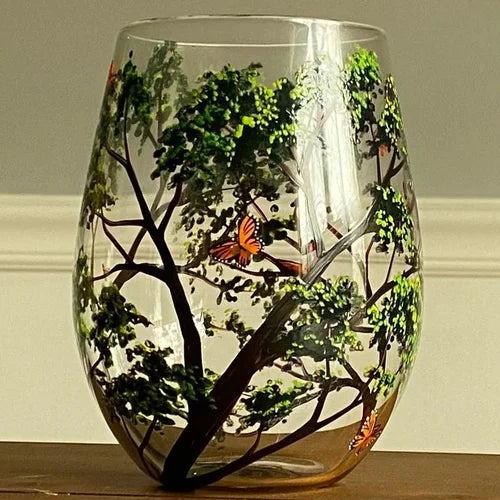 Emeja | Handgeschilderde Wijn Glazen met Vier Seizoenen Boom | Unieke Kunst