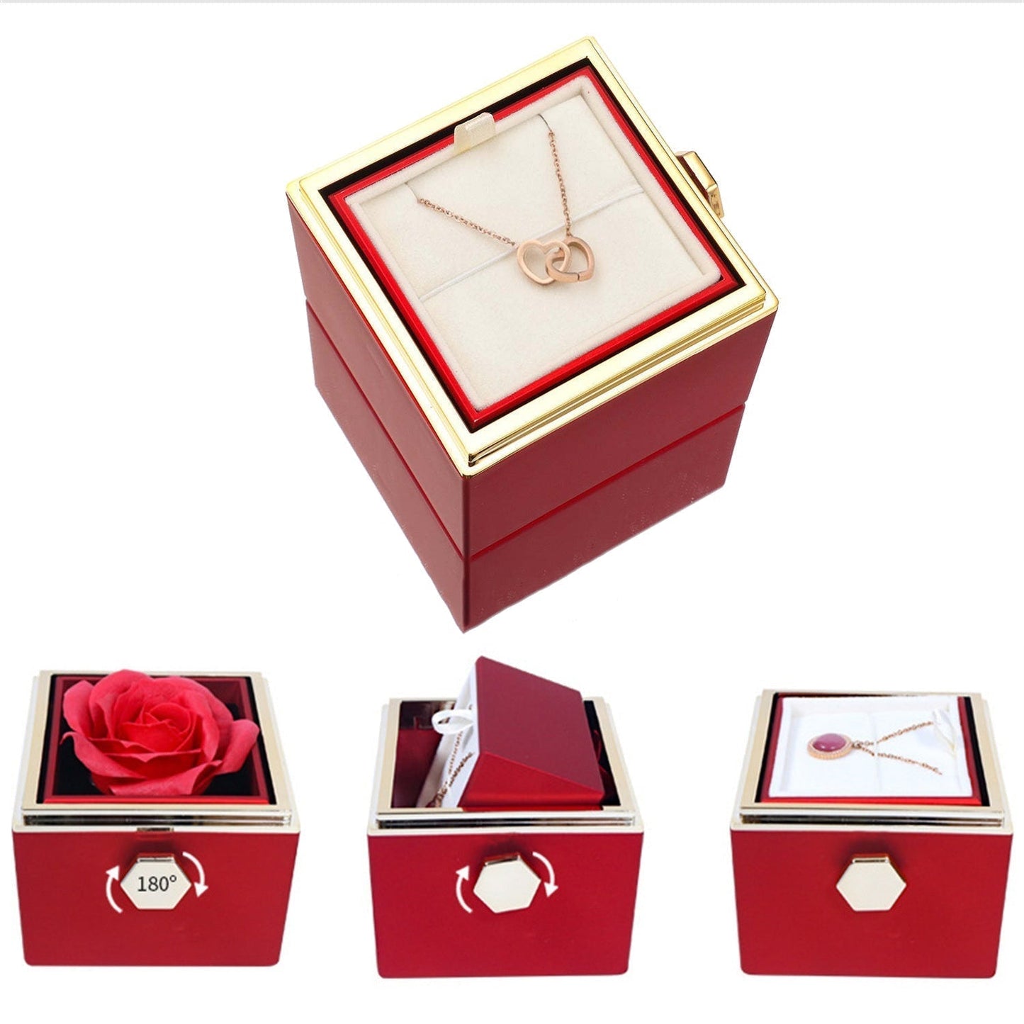 Emeja | Hart Ketting met Roterende Rozen Cadeaubox