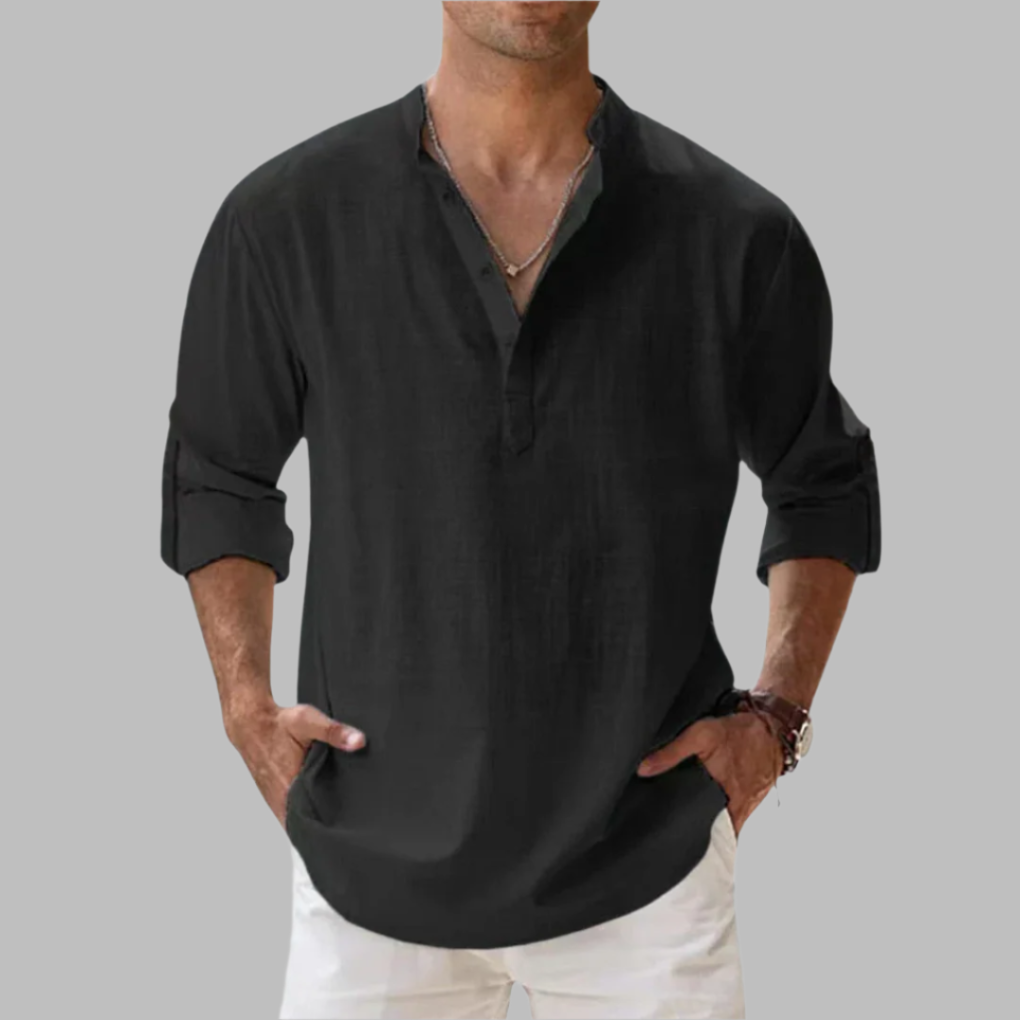 Emeja | Heren Bandkraag Henley Shirt