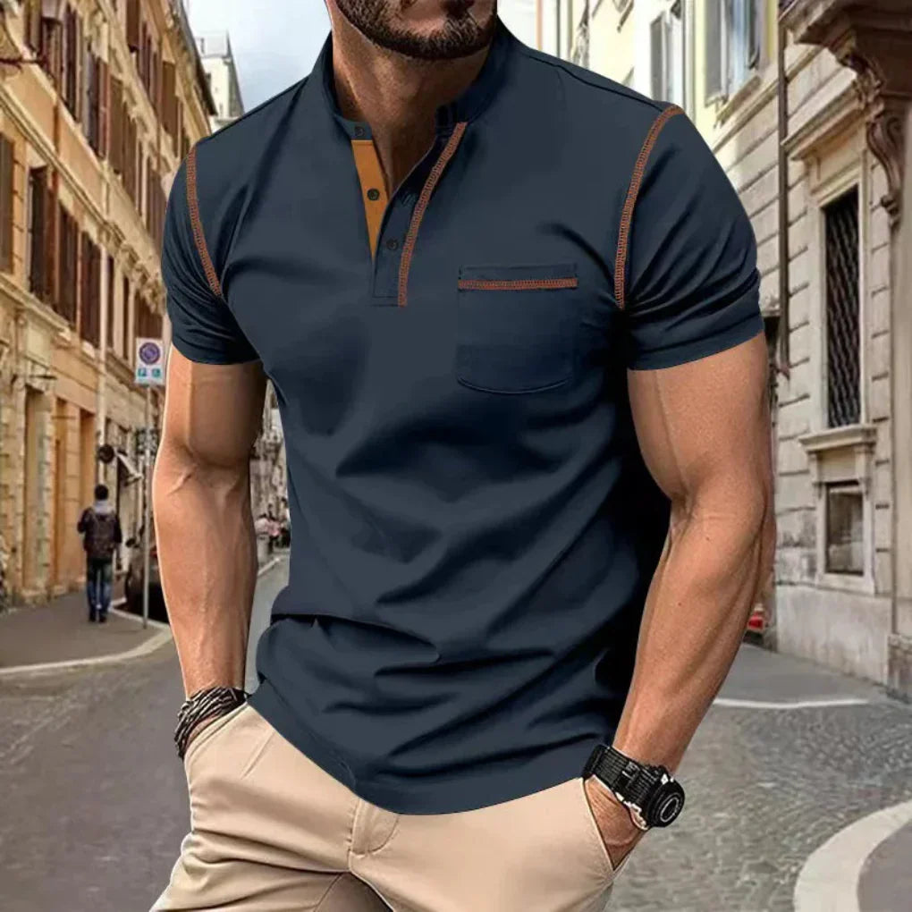 Emeja | Heren Henley Poloshirt met Contraststiksel