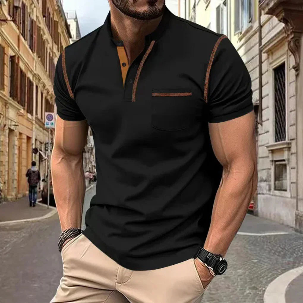 Emeja | Heren Henley Poloshirt met Contraststiksel