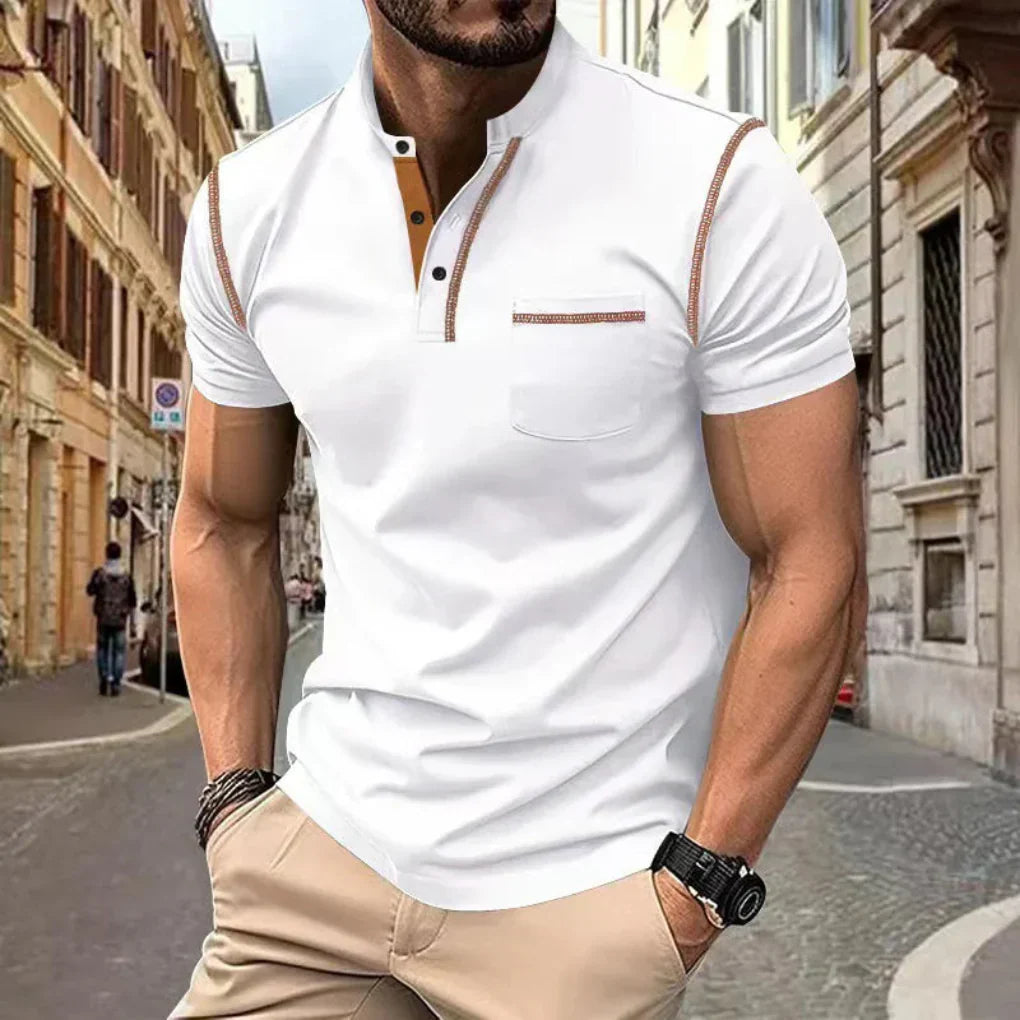 Emeja | Heren Henley Poloshirt met Contraststiksel