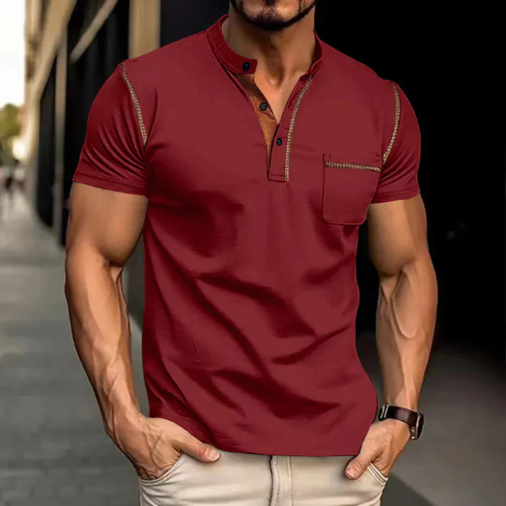 Emeja | Heren Henley Poloshirt met Contraststiksel