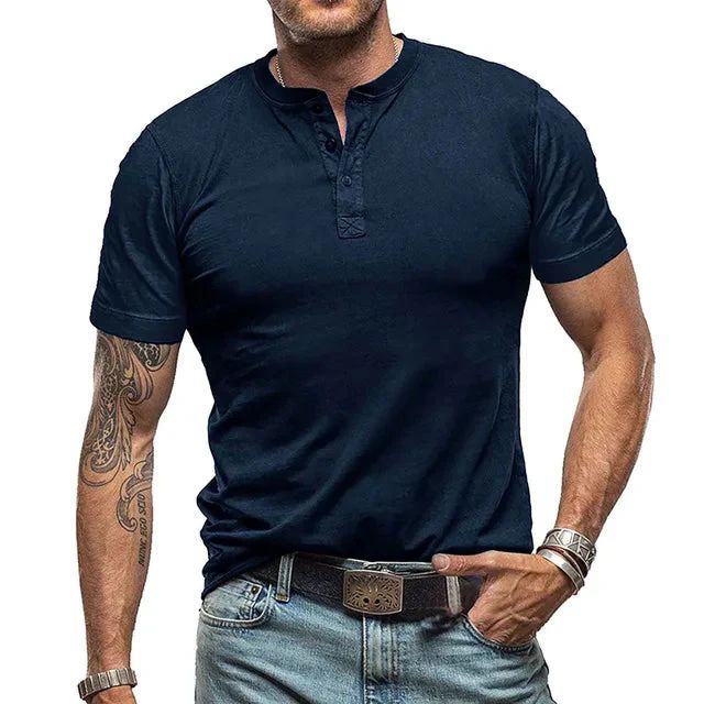 Emeja | Heren Henley T-shirt met Knopdetail