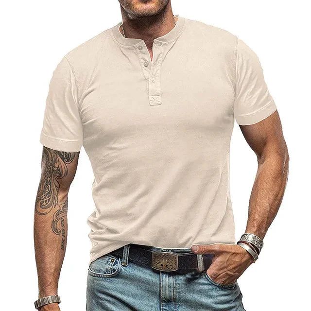 Emeja | Heren Henley T-shirt met Knopdetail