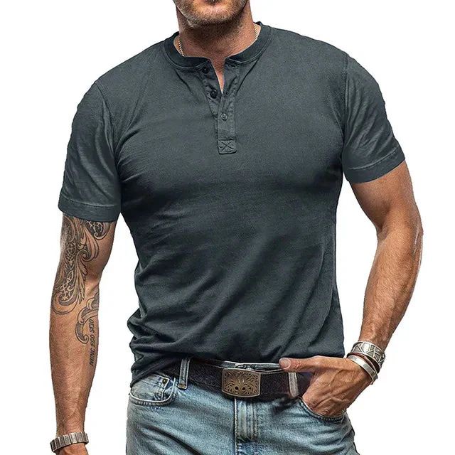 Emeja | Heren Henley T-shirt met Knopdetail