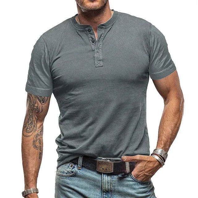 Emeja | Heren Henley T-shirt met Knopdetail