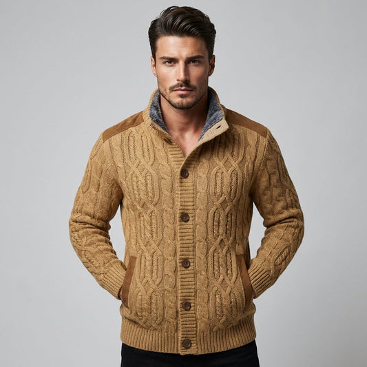 Emeja | Heren Kabelgebreide Cardigan met Sherpa Voering