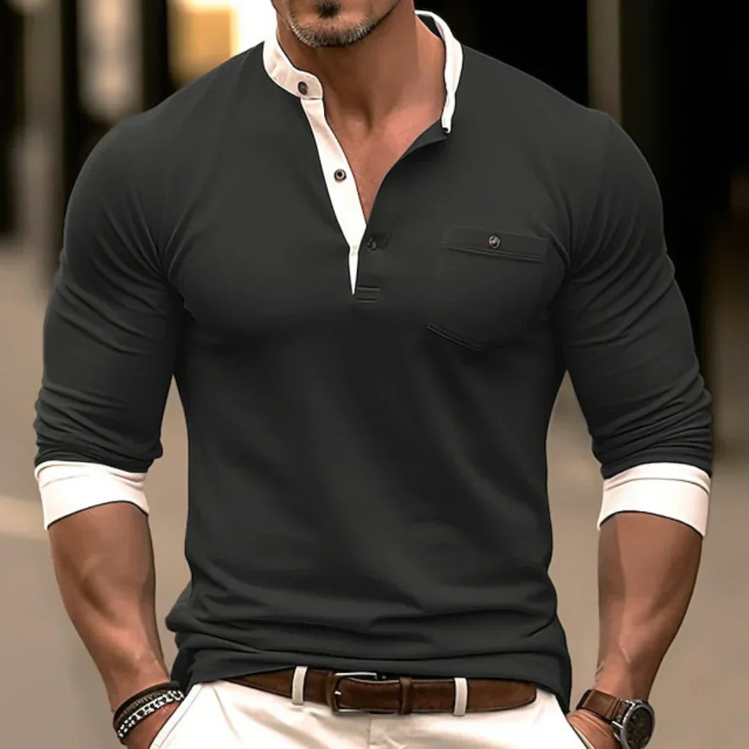 Emeja | Heren Langsleeve Henley Shirt met Pocket