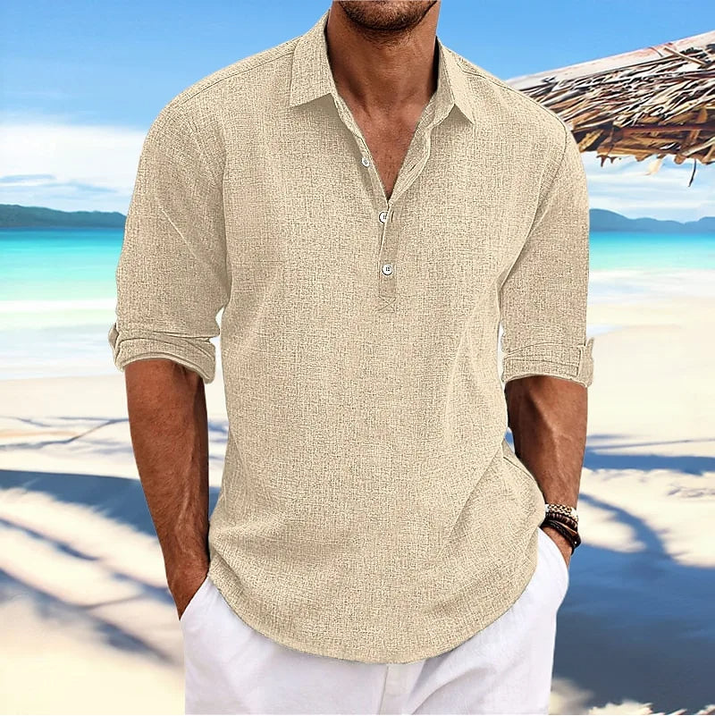 Emeja | Heren Linnenmix Lange Mouw Henley Shirt