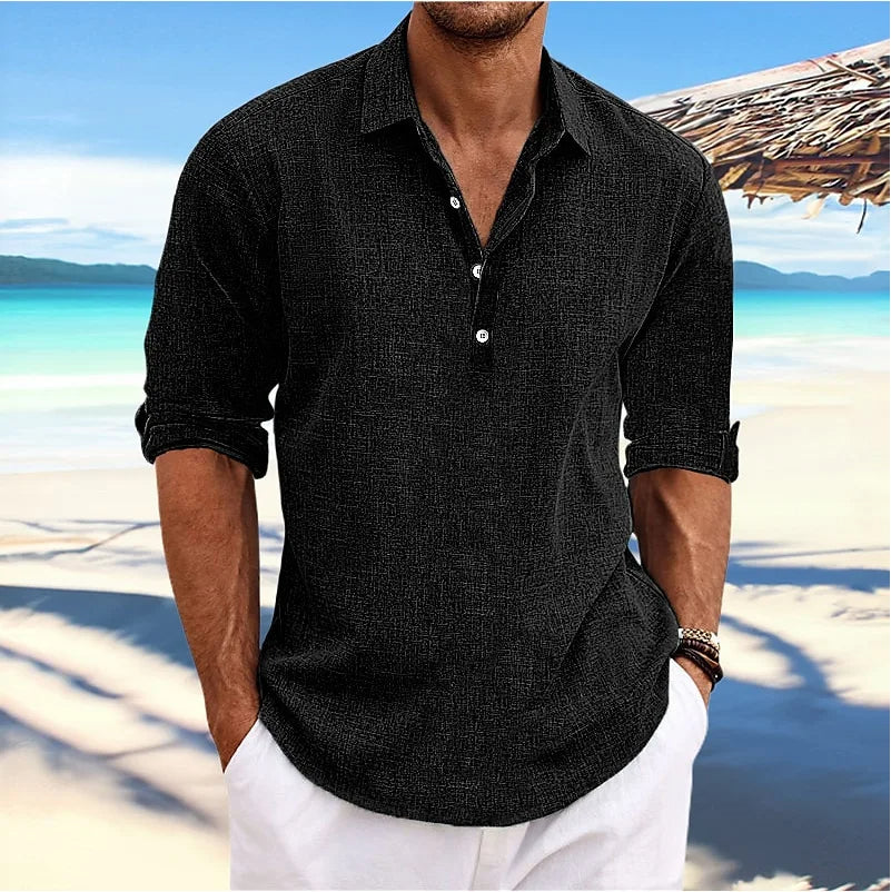 Emeja | Heren Linnenmix Lange Mouw Henley Shirt
