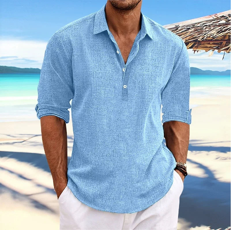 Emeja | Heren Linnenmix Lange Mouw Henley Shirt