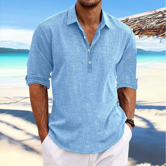 Emeja | Heren Linnenmix Lange Mouw Henley Shirt