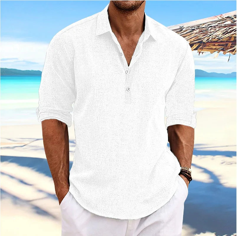 Emeja | Heren Linnenmix Lange Mouw Henley Shirt