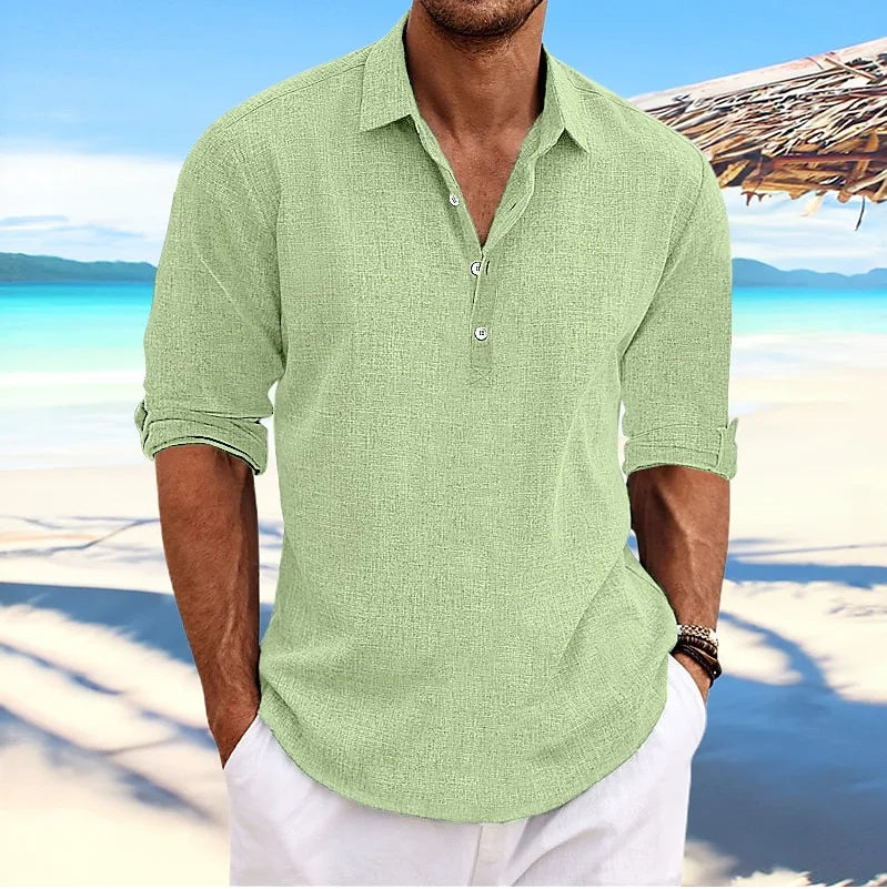 Emeja | Heren Linnenmix Lange Mouw Henley Shirt