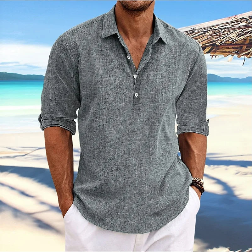 Emeja | Heren Linnenmix Lange Mouw Henley Shirt