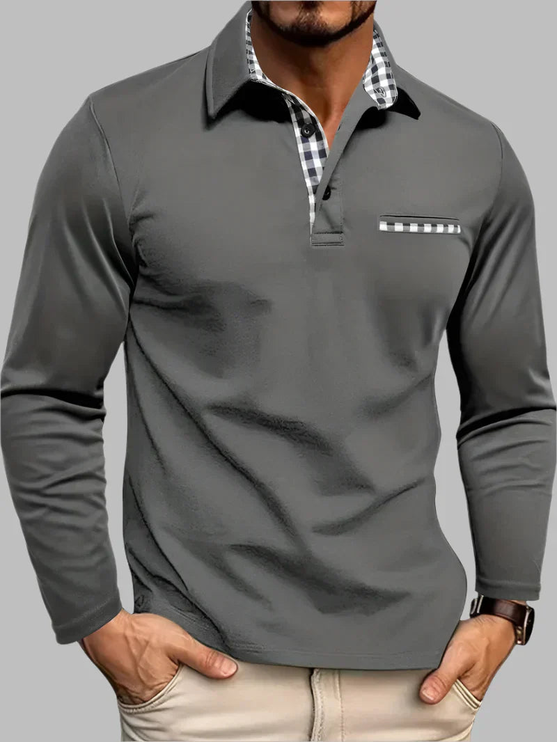 Emeja | Heren Polo Shirt met Lange Mouwen en Gingham Rand