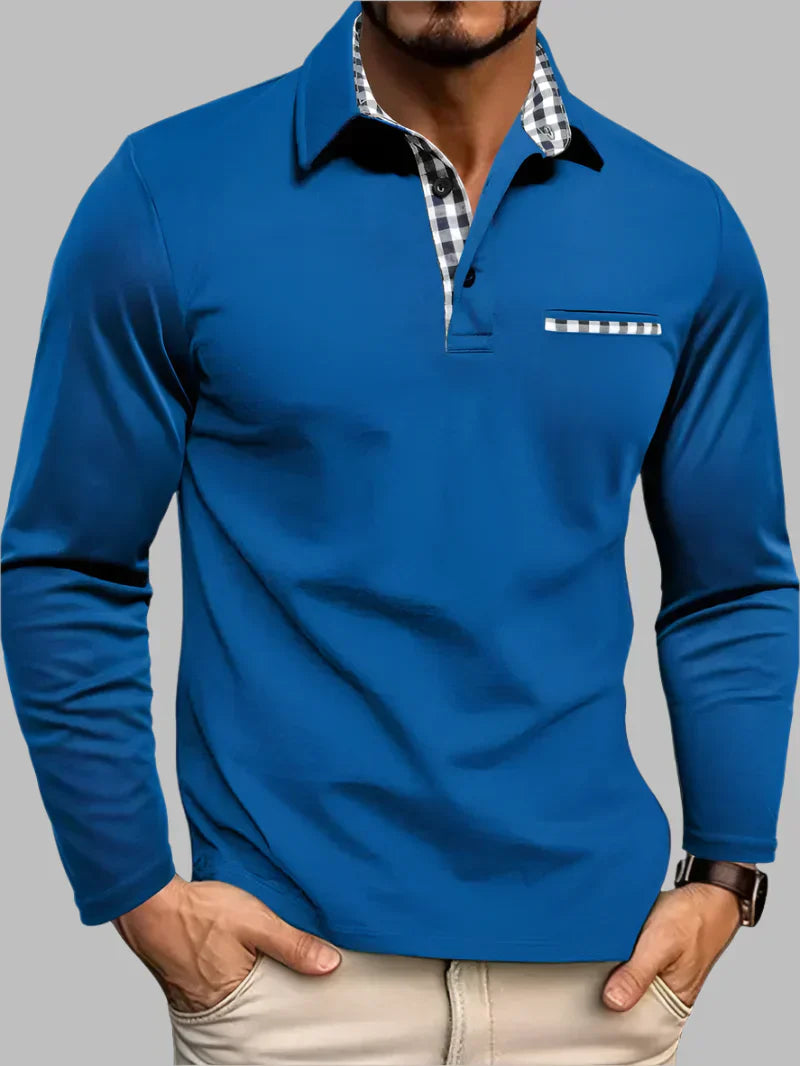 Emeja | Heren Polo Shirt met Lange Mouwen en Gingham Rand