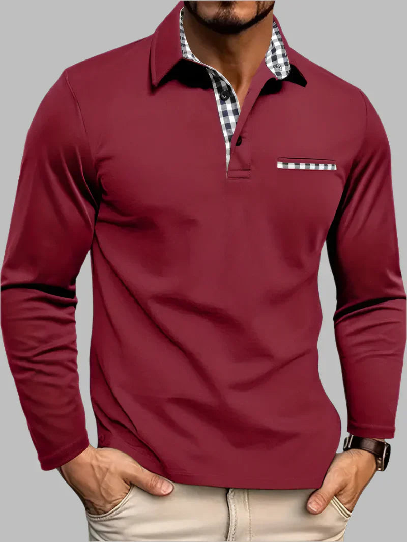 Emeja | Heren Polo Shirt met Lange Mouwen en Gingham Rand