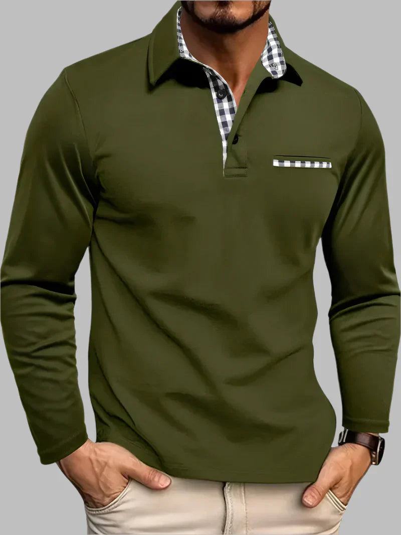 Emeja | Heren Polo Shirt met Lange Mouwen en Gingham Rand