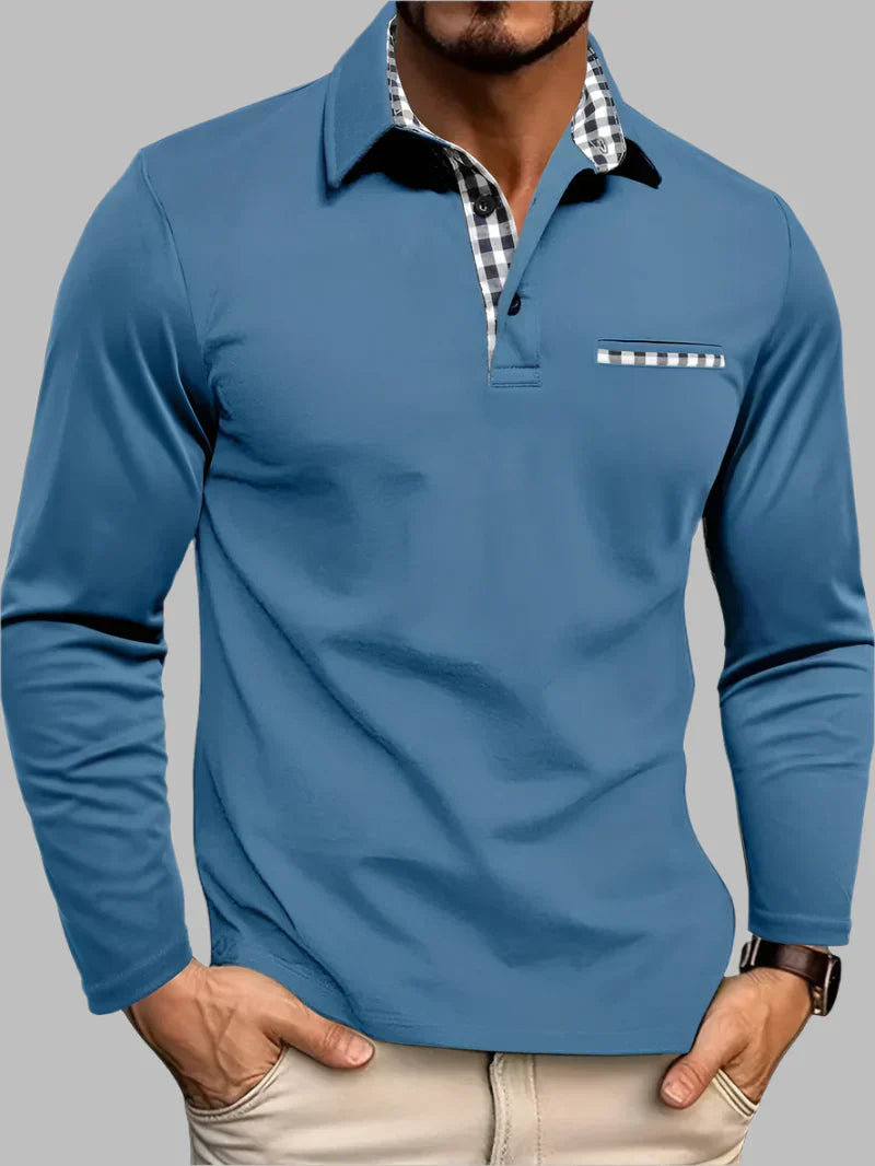 Emeja | Heren Polo Shirt met Lange Mouwen en Gingham Rand